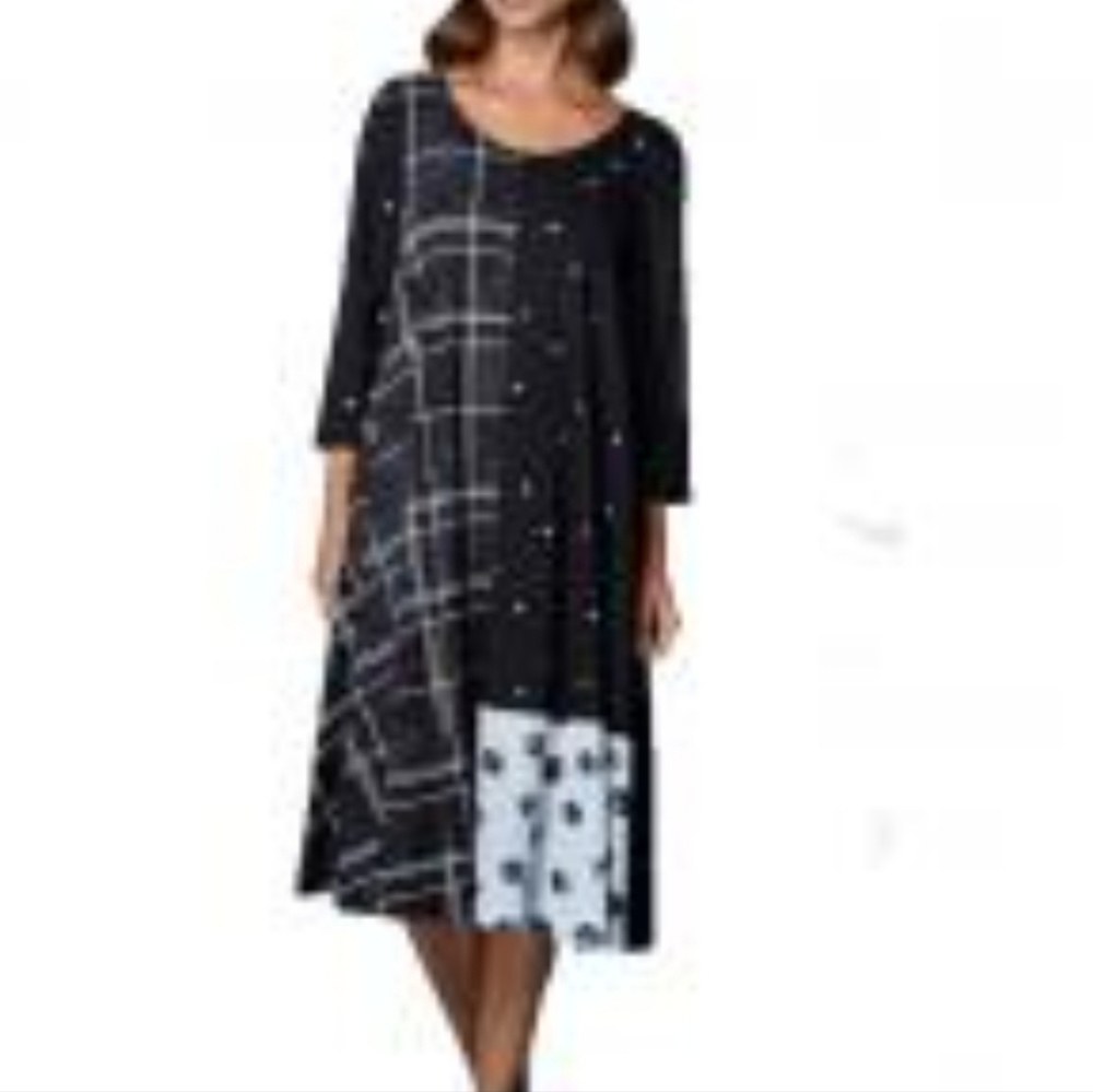 Alembika mixed pattern flared skirt midI dress Sz M